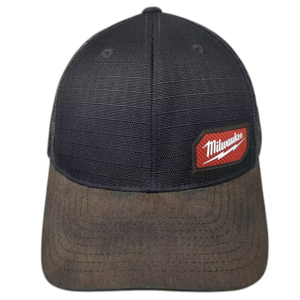 Milwaukee Trucker Hat Black Brown OS Snapback Gridiron Mesh Patch Adjustable